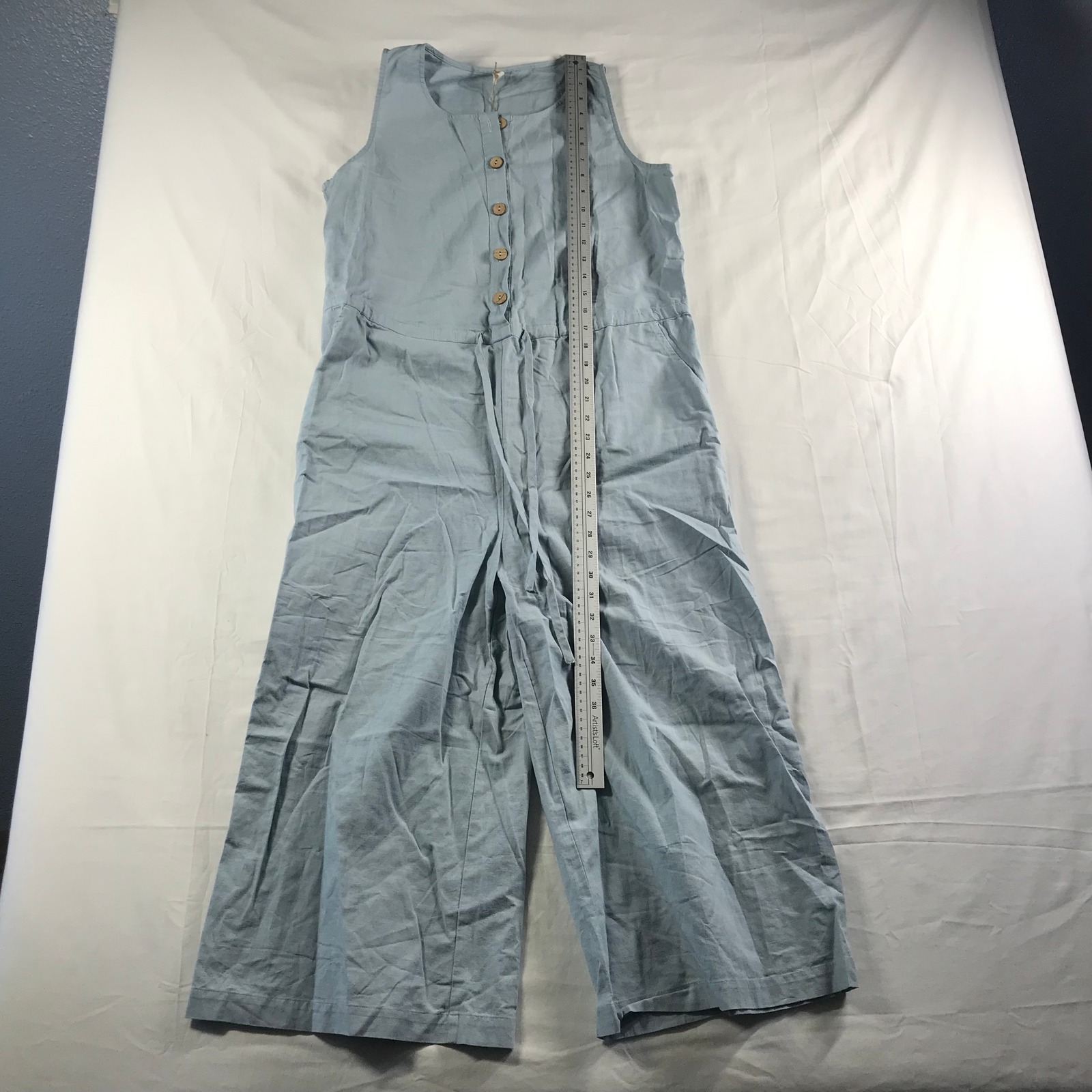 Grae Cove Light Blue Linen Cotton Wide Leg Button Front Jumpsuit Womens Sz M Nwt — image 2 of 8